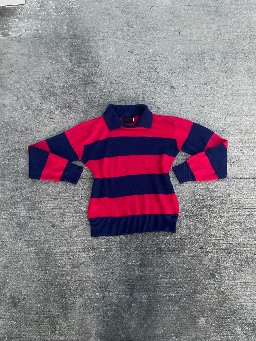 Vintage Wide-Striped Rugby Polo Sweater in Navy & Red